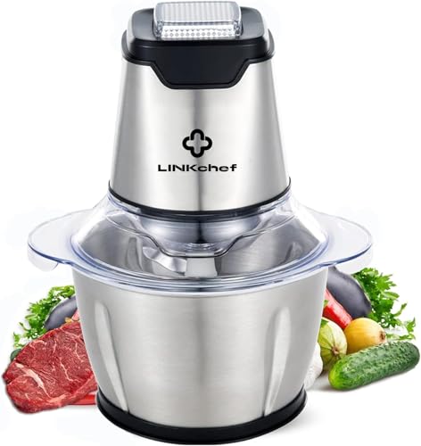 Mini Food Chopper LINKChef 400W Food Processors, Vegetable Chopper Electric, 1.2L Stainless Steel Bowl, Baby Food Chopper with 4 bi-Level Blades for Meat Fruit Onion Salad