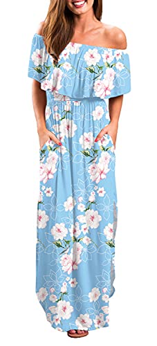 Image of LILBETTER Womens Off The Shoulder Ruffle Party Dresses Side Split Beach Maxi Dress