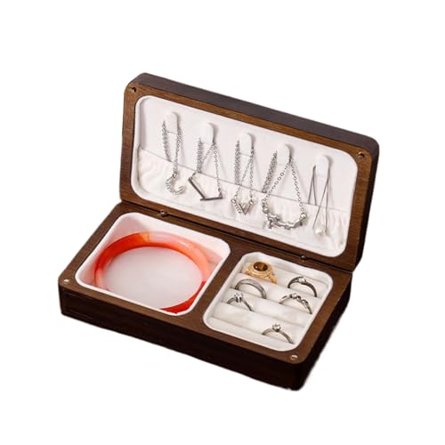 de recuerdos de madera, de exhibición de joyas portátil, soporte ajustable para collares, pulseras y anillos con cierre de bisagra resistente, forro suave, ideal para dormitorio, mesa
