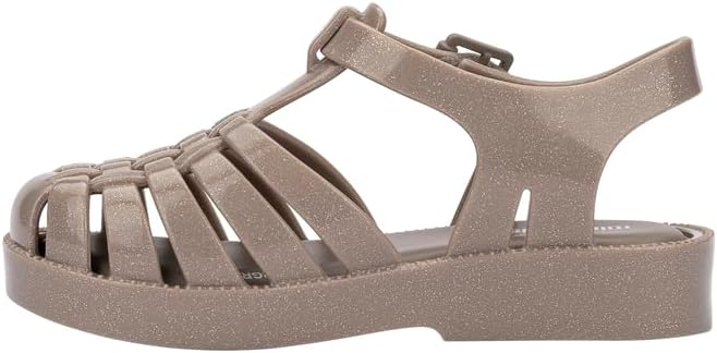 mini melissa Possession Fisherman Jelly Sandal for Toddlers and Girls – Adjustable Buckle Summer Sandals, Waterproof, Bubblegum Scent, Comfortable Beach, Play and Dress Shoes, Beige Glitter, 7