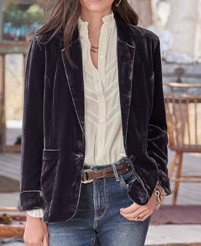 CHARTOU Casual 1 Button Velvet Jacket Women Velvet Cardigan Blazer Office Work Short Coat Suit Jacket with Pocket2