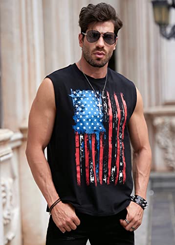 Mens Usa Flag Tank Patriotism Sleeveless Top Memorial Day Tank Shirt Blue S #TOP3