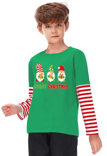 Image of Remimi Unisex Kids Christmas Long Sleeve Shirt Xmas Print Stripe Shirts 2-12 Years