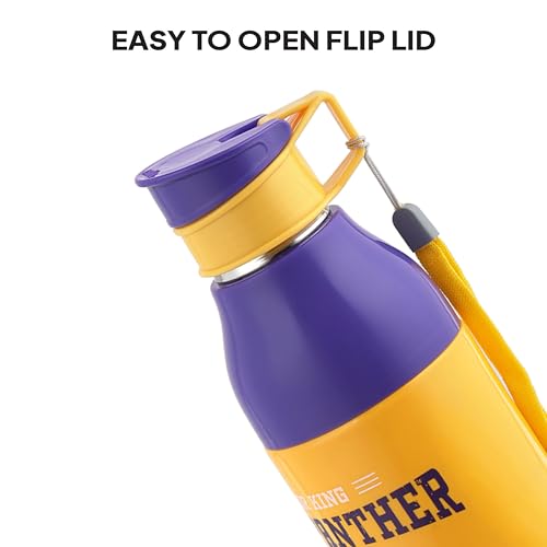 Image of CELLO Puro Steel-X Legend 900 Insulated Water Bottle 900 ml Yellow | 3D Touch & Feel Super Heroes Design, Lightweight Leakproof Easy Sip Flip Cap Insulated Water Bottle For School Kids Office & Travel