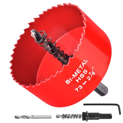 2-7/8 Inch / 73mm Hole Saw for Wood, Plastic Board, Ceiling,Drywall, and Metal Sheet - HSS Bi-Metal Hole Cutter with Pilot Drill Bit