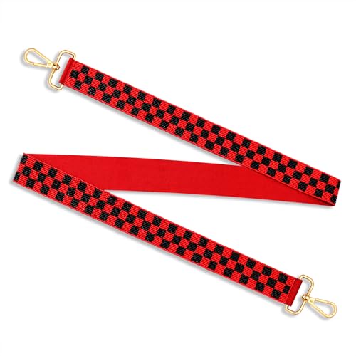 Game Day Beaded Purse Strap Crossbody Bag Strap Red Black Blue Plaid Straps for Stadium Approved Clear Bag Concert Handbag Game Day Outfits Accessories Tailgate Party Favors Gifts (Red&Black)