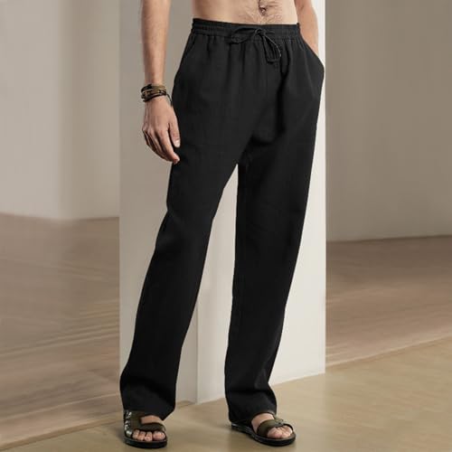 Linen Pants Men Plus Size Drawstring Elastic Waist Lightweight Linen Pants Loose Fit Summer Beach Yoga Trousers2