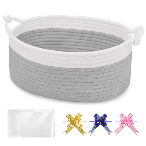 Image of Small Empty Gift Basket with Bag & Ribbons, White & Cool Gray