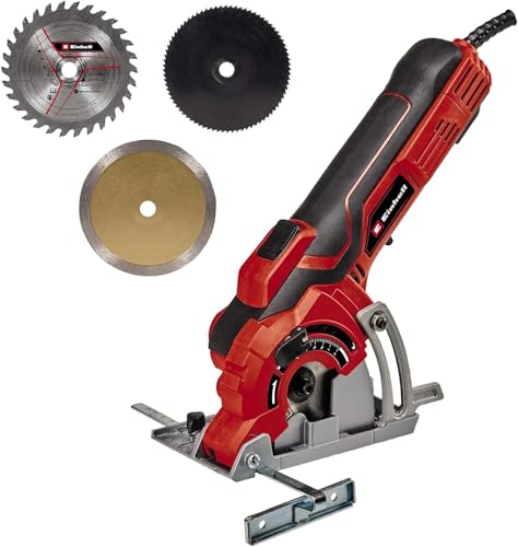Einhell TC-CS 89 Mini Circular Saw | 600W, Tool-Free Cutting Depth Adjustment to Max. 27 mm | Compact Hand-Held Cutting Tool With 2 x Saw Blades (Wood/Plastic,) 1 x Diamond Cutting Wheel