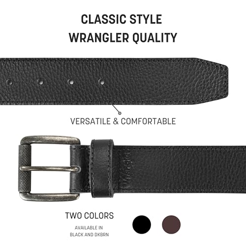 Wrangler Men's Pebble Leather Belt, 38mm Roller Buckle Casual Everyday Belt for Jeans, Gift for Men3
