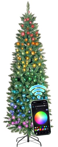 6 ft Prelit Pencil Christmas Tree, RGBW Lights, App Control