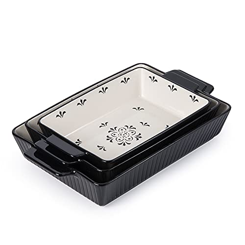 Sagoskat Juego de platos para hornear, cacerola de cerámica, forma rectangular, apta para horno, antiadherente, para cocinar, cena de pasteles, cocina, 13 x 9 pulgadas, 3 piezas, negro