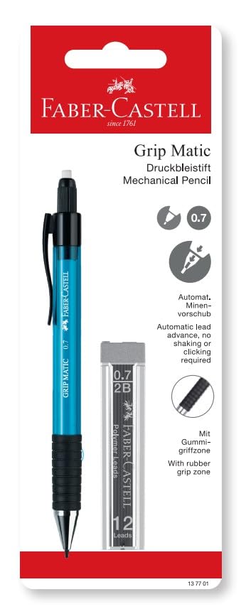 Faber-Castell 134753 - Portamine a Scatto Grip 1347, Tratto: 0,7 mm, Colore del Fusto: Azzurro, 1 Unit