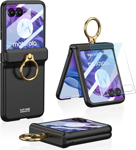 Image of Kapa Magnetic Hinge and Ring Back Cover for Motorola Razr 60 Ultra | Ultra Thin Shockproof Slim Hard Protective Case (Black)