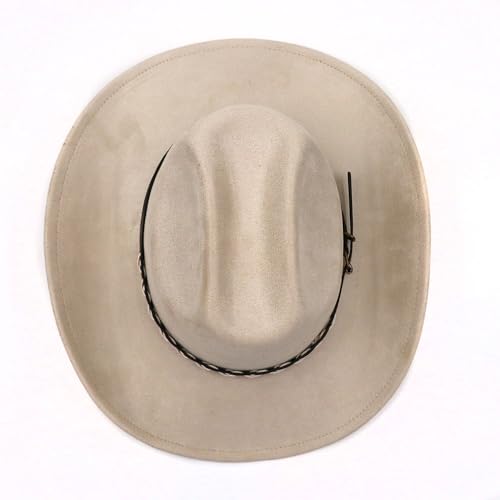 Image of Western Suede Cowboy Hat for Women Men Wide Brim Classic Cowboy Cowgirl Hat with Buckle Belt Felt Fedora Hat
