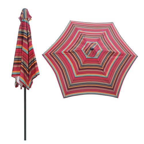 Fuzofuiz 9Ft Outdoor Market Patio Umbrella With Push Button Tilt And Crank, 6 Ribs (Red Striped) #TOP5