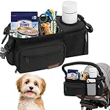 Dog Stroller Organizer Bag, Dog Mom Gifts for Women Pet Stroller Caddy, Stroller Accessories with Cup Holder, Poop Bag Dispenser, Pockets for Dog Essentials, Fits 14–19' Handles, Christmas Gift Ideas