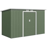 Outsunny Metall Gerätehaus 6,3m³ 280x130x172cm Geräteschuppen mit Pultdach Schiebetür wetterfest Gartenhaus Outdoor Garten Schuppen Schrank für Hinterhof Außenbereich Anthrazit, Hellgrün