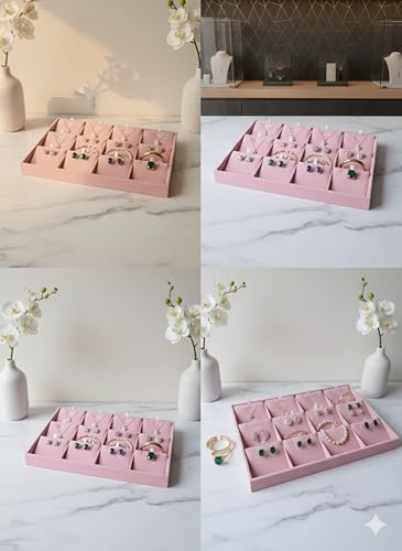 Image of Velvet Jewellery Drawer Organizer Stackable Tray (Pink, 12-Pset)