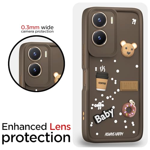 Image of Pikkme Back Cover for Vivo T2X / Y16 / Y56 5G | Cute Fun Cartoon 3D Bear Silicone Full Body Protection Bumper Case (Brown)