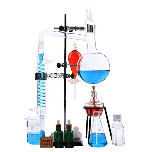 Vista 19 de Aparato de destilación de aceite esencial de laboratorio de 8.5 fl oz-67.6 fl oz, destilador de agua, kits de cristalería con embudo separador