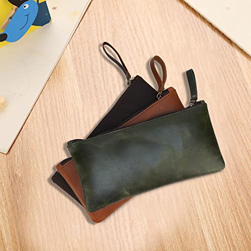 Image of Leather Pencil Pouch, Currency Pouch, Leather Pencil Case, Zippered Pouch Paper Money, Pen Case, Pen and Marker Case, Pencil Case For Artists & Professionals (Forest Green)