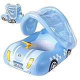 Babyschwimmer mit Baldachin, aufblasbarer Kleinkind-Poolschwimmer in Autoform mit Sitz und Lenkrad für Mädchen, Jungen von 1–6 Jahren, Babypool mit Baldachin