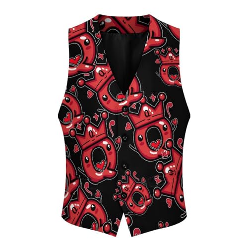 Queen of Hearts Playing Cards Men's Suit Vests Business Formal Dress V-Neck Waistcoat Tops with 2 Pockets4