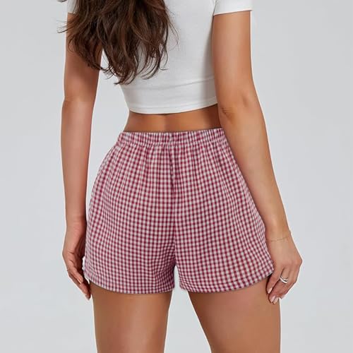 Image of Womens Y2k Plaid Shorts Women Cute Lounge Pajama Sleep Comfy & Casual Gingham PJ Boxer Shorts