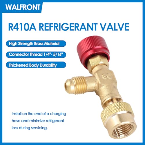 Image of R410A Refrigerant Charging Valve 1 /4 inch Male to 5 /16 inch Female Brass HVAC Control Valve with Safety Adapter for AC Manifold Gauge Charging Hose Air Conditioner Maintenance Tool