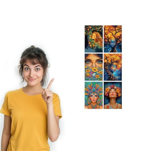 Image of SiddArtify Bohemian Floral Wall Art Prints Set - Colorful Woman Portrait Poster Decor for Living Room Bedroom - Set of 2-4x6 Inch - Board (Pack of 6) - Sticker (Pack of 6)