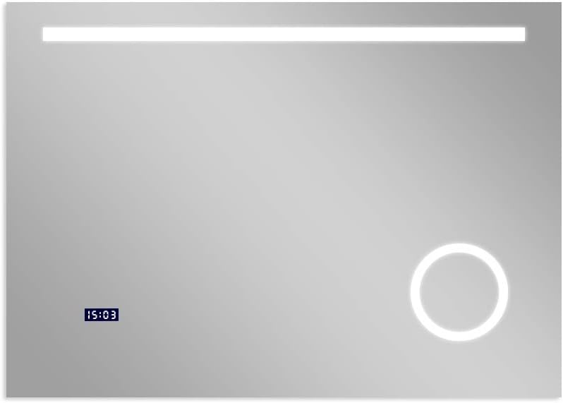 Gatesea 1000x700mm LED Lighted Bathroom Mirror Wall Mounted Anti-Fog + Clock + 3X Magnifying + Sensor Switch for Makeup Energy Efficient Illuminated Mirror