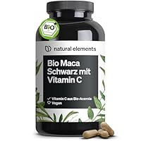 natural elements Bio Maca Schwarz – 180 Kapseln – 3000mg je Tagesdosis – mit natürlichem Vitamin C – biozertifiziert, hochdosiert, vegan, laborgeprüft
