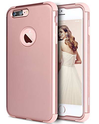 iPhone 7 Plus Case,BENTOBEN Slim 3 in 1 Heavy Duty Shockproof Drop Protection Hybrid Hard PC Cover Soft Silicone Bumper Full-Body Protective Phone Case Cover for iPhone 7 Plus(5.5 inch),Cute Rose Gold