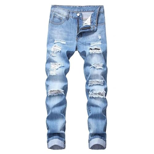 Mens Straight Jeans Zipper Hole Streetwear Casual Pants Denim Trousers2