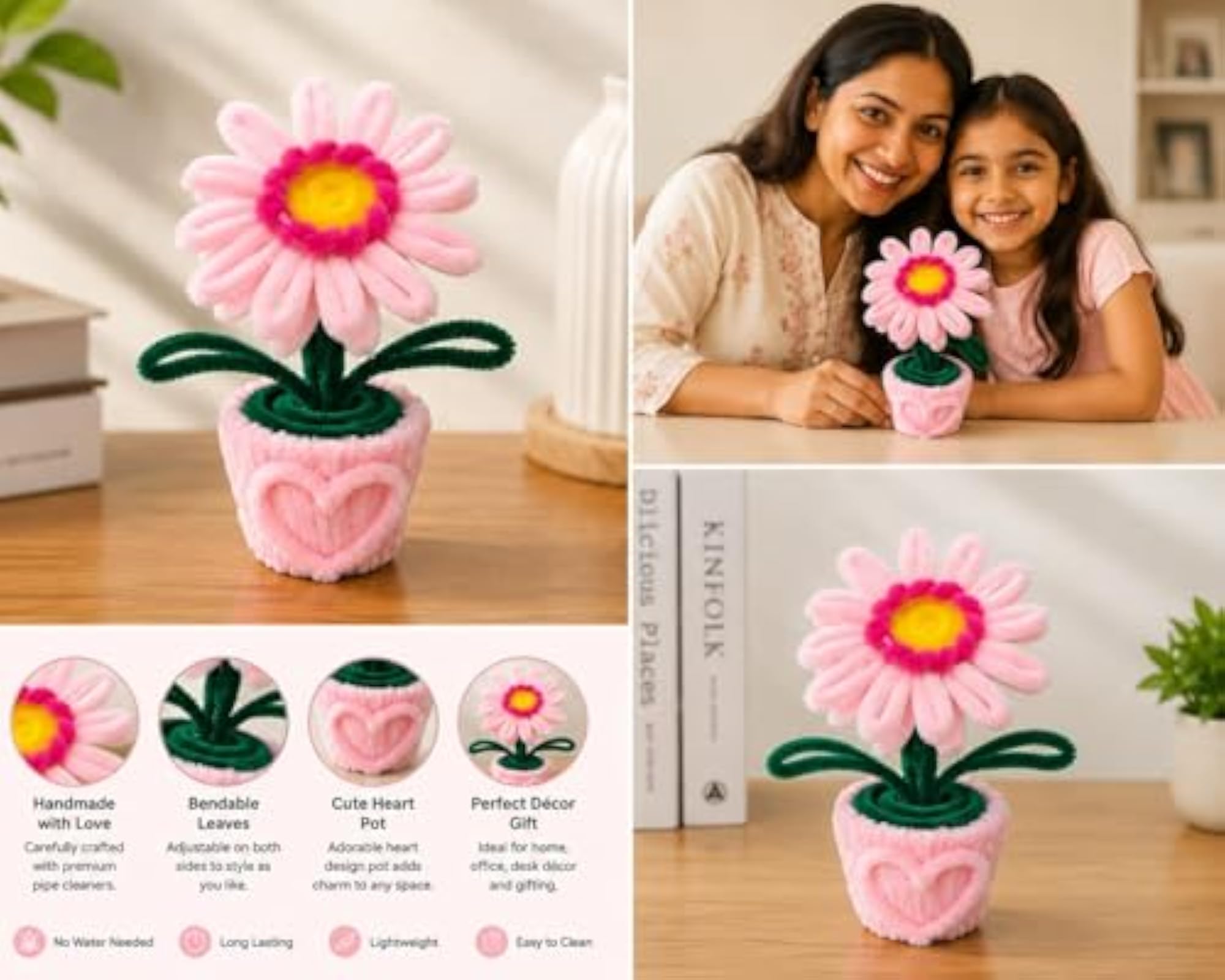 Handmade Artificial Daisy Flower Pot, Cute Mini Tabletop Decor