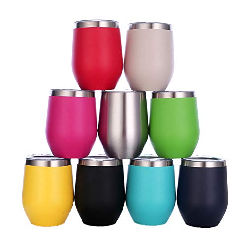 Gteller 12 oz in acciaio inossidabile Bicchieri senza stelo con coperchio, doppia parete isolato tazza da viaggio Perfetto per vino, caffè, bevande, champagne, cocktail (verde)