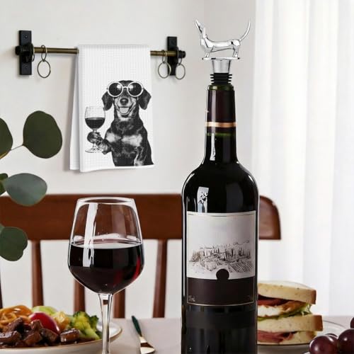 Image of Funny Dachshund Wine Kitchen Towels with Wine Bottle Stopper 24x14 Inch, Dachshund Gifts Reusable Dish Towels for Kitchen Bars Decor, Weiner Dog Gifts for Women Men Christmas Birthday Gift