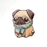 Cozy Winter Scarf Pug Sticker, Dog Sticker, Pug Owner Sticker, Pug Lover Sticker, Sticker for Pug Lovers