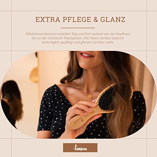 Foto von lampox - Bambus Haarbürste mit Wildschweinborsten Kopfmassage Haarpflege, Entwirrbürste für lange Haare & Locken von Damen, Herren & Kinder, Massagebürste für die Kopfhaut, Detangler (oval)