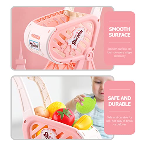 Gadpiparty 1 Set Children Shopping Cart Trolley Play Set With Pretend Play Grocery Food Fruit Vegetables Accessories Supermarket Shopping Cart Toy For Boys Girls Pink #TOP5