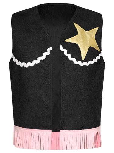 Western Cowgirl Fringe Vest for Kids Girls Sleeveless Open Front Vest Fringe Waistcoat Fancy Dress