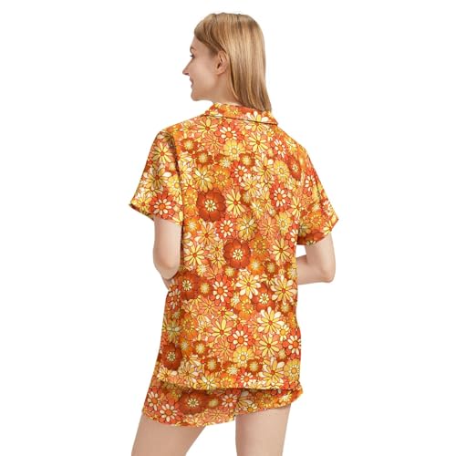 Image of Funny Satin Pajamas Set for Women Button Down Sleepwear Print Pjs Set 2 Piece Short Sleeve Loungewear Gift for Women