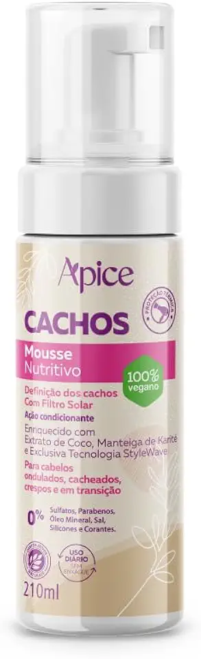 Ápice Mousse Nutritivo Cachos | Definição, Hidratação e Proteção Térmica para Cabelos Cacheados, Ondulados, Crespos e em Transição | 210ml