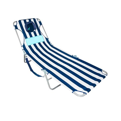 Ostrich Ladies Comfort Lounger with Chest Support, Portable Reclining Outdoor Patio Beach Lawn Camping Pool Tanning Chair, Blue Stripe - Thumbnail 6