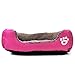 Ruilogod Lit de chien de compagnie rectangle réversible p Panier de coussin supérieur avec chien Paw imprimé Fuchsia, L