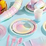 Iridescent Rainbow Party Decorations - Serve 25, Holographic Pastel Paper Plates and Napkins, Disposable Iridescent Rainbow Plates, Cups, Napkins for Girls Birthday, Wedding, Baby Shower - Image 4