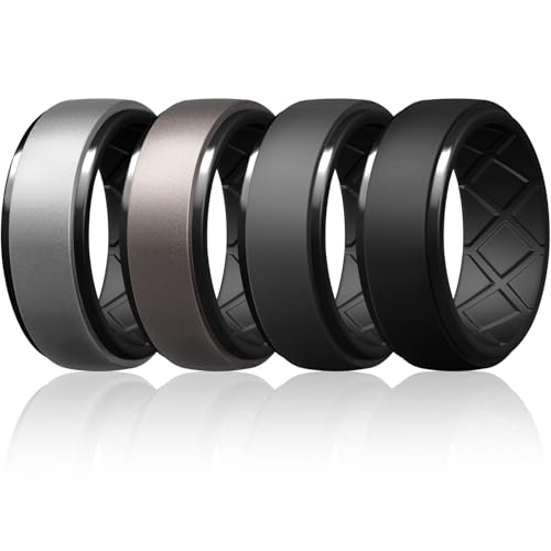 Egnaro Men's Silicone Wedding Bands, Tow-Tone Flexible Rubber Work Rings
