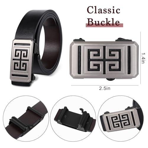 Image of Aurolran Men&Womens Leather Dress Belt Business Automatic Buckle Belt Color-Black Silver Gold