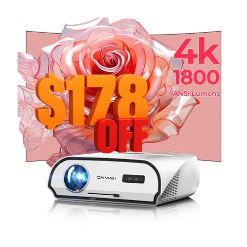 Image of Brighter 1800 ASNI Daylight Home Projector, Smart 4K Projector with WiFi6 and Bluetooth WLAN HDMI 2.1NFC, Android TV 11.0 Streaming Apps for Outdoor Movies Gaming Office Classroom Art-tracing